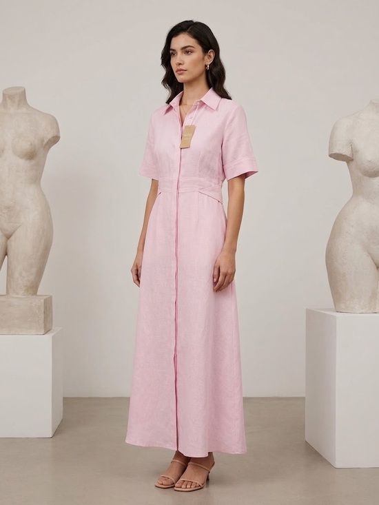 Curds & whey Dresses & Skirts - Short-sleeved, collared midi -length shirt dress with a defined waistline NWT M